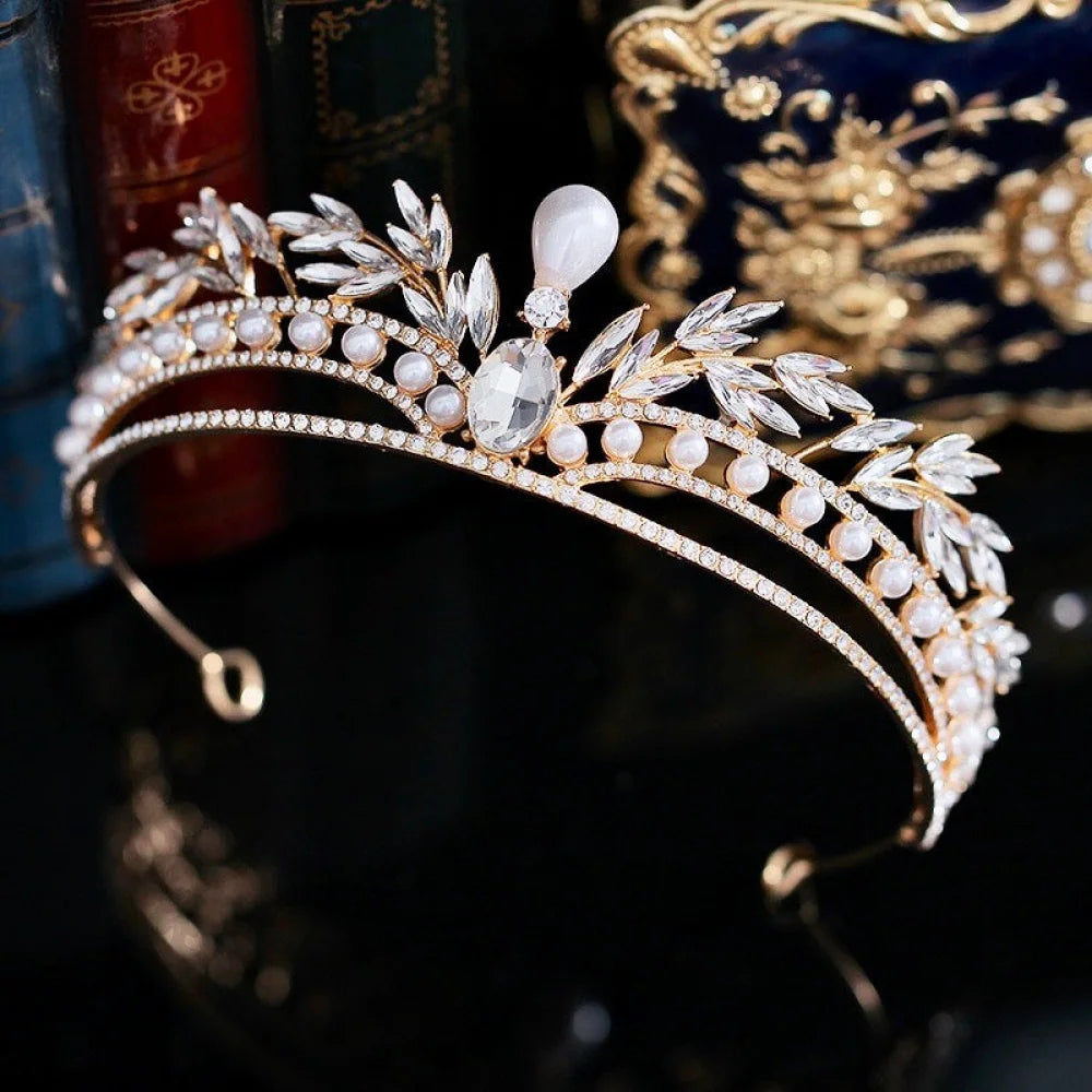 Wedding Hair Accessories -  Pearl and Crystal Bridal Tiara - Available in Gold and Silver