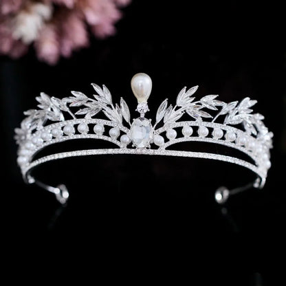 Toscana Pearl And Crystal Bridal Tiara In Silver Or Gold