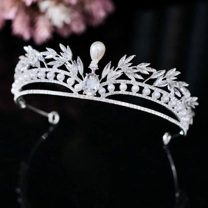 Wedding Hair Accessories -  Pearl and Crystal Bridal Tiara - Available in Gold and Silver