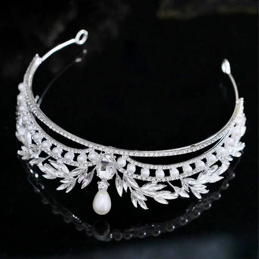 Toscana Pearl And Crystal Bridal Tiara In Silver Or Gold