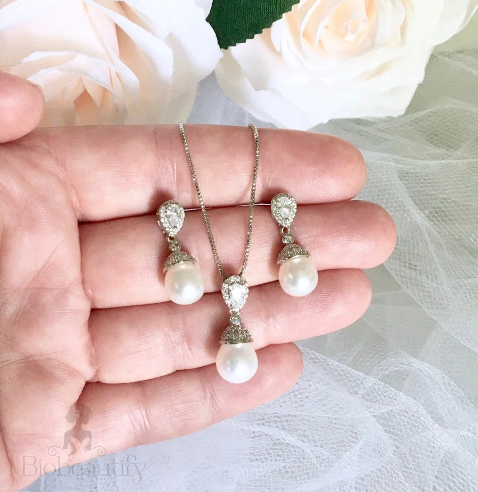 Toulouse Sterling Silver Natural Pearl Bridal Jewelry Set