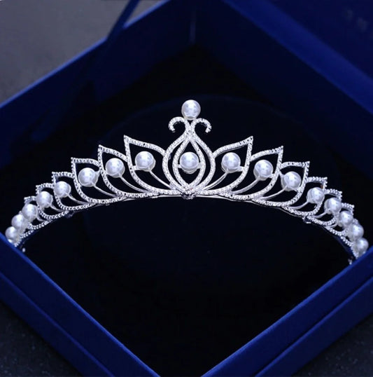 Wedding Hair Accessories - Pearl and Cubic Zirconia Bridal Tiara - Available in Silver and Rose Gold