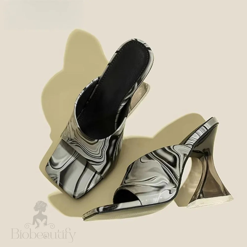 Transparent Camouflage High Heels Slippers Sandals Black / 42