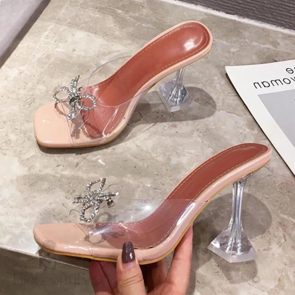 Transparent High Heel Women’s Slippers With Sexy Square Toe