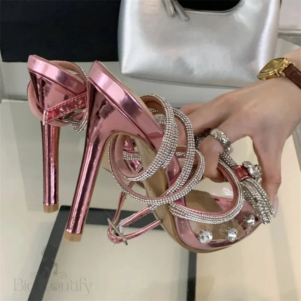 Transparent Pvc Pointed Toe Women Pumps Stripper Sandals