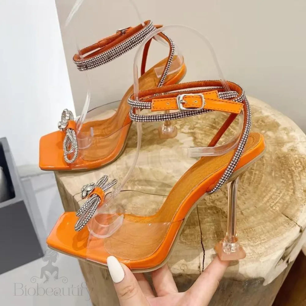 Transparent Pvc Rhinestone Bowtie Sandals For Women