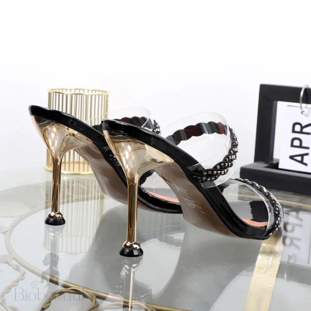 Transparent Rhinestone High-Heeled Sandals With Summer Stiletto Heels - 9.5Cm