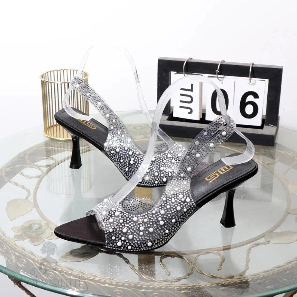 Transparent Rhinestone Open Toe Summer Sandals For Women