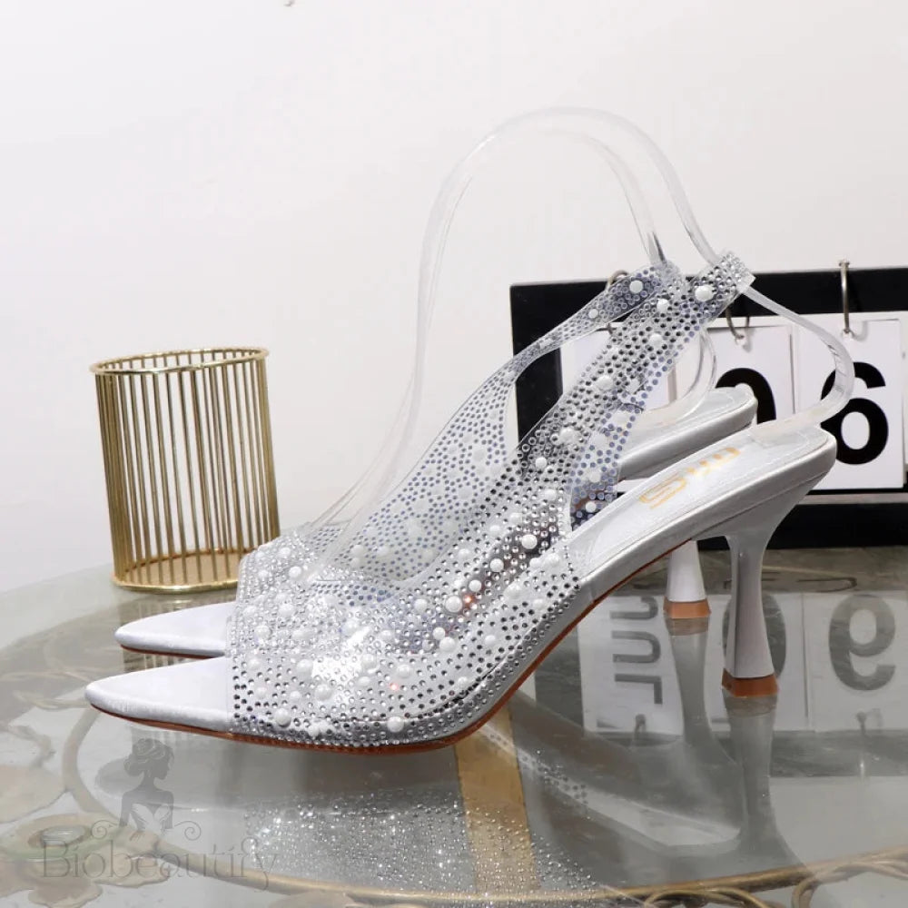 Transparent Rhinestone Open Toe Summer Sandals For Women