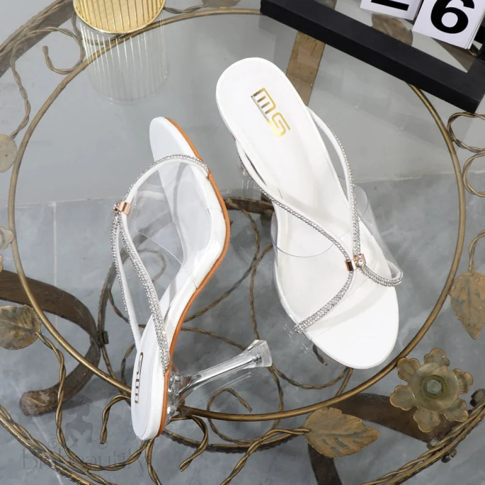 Transparent Rhinestone Summer Sandals With Thin Heels