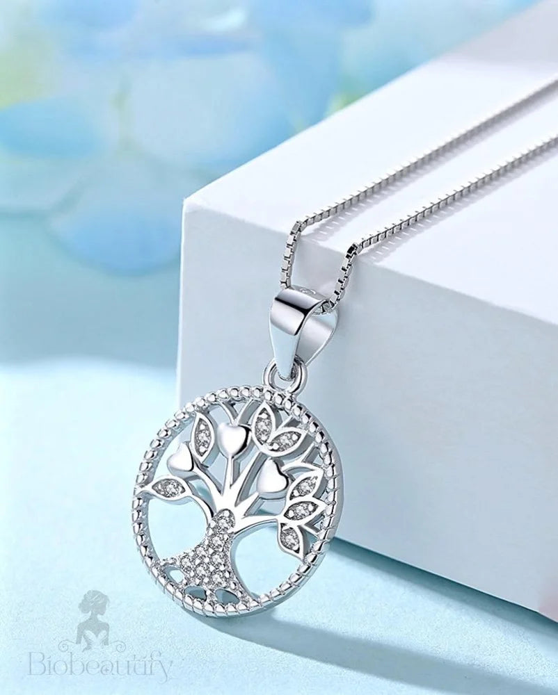 Tree Of Life Sterling Silver Necklace With Cubic Zirconia