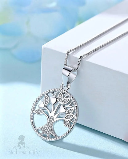 Tree Of Life Sterling Silver Necklace With Cubic Zirconia