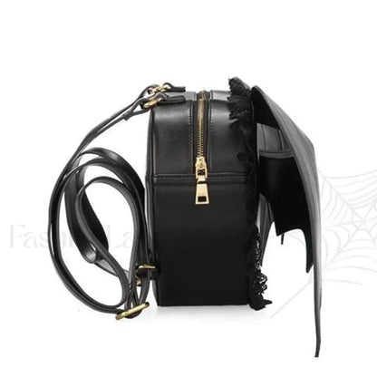 Trendy Daypack Bat PU Shopping Dating Lace Wing Gothic Backpack Bag Black