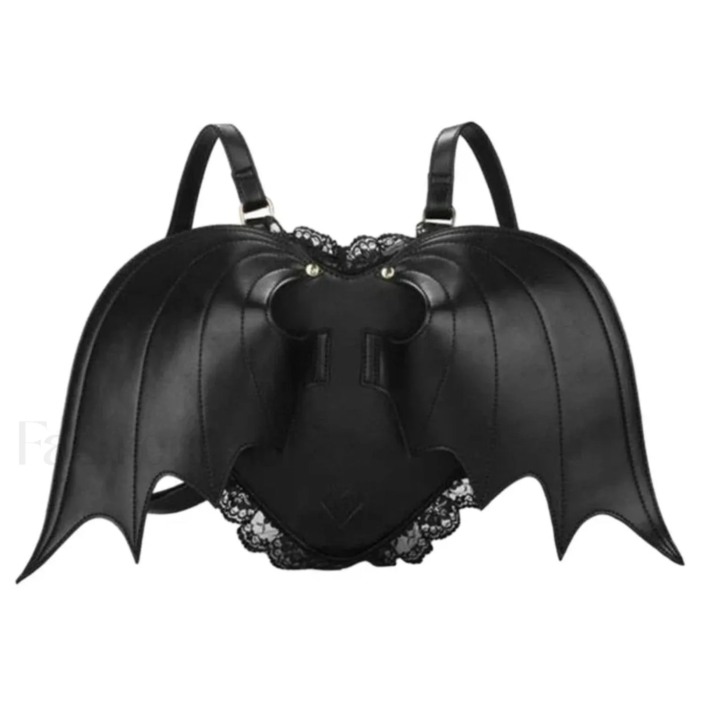 Trendy Daypack Bat PU Shopping Dating Lace Wing Gothic Backpack Bag Black