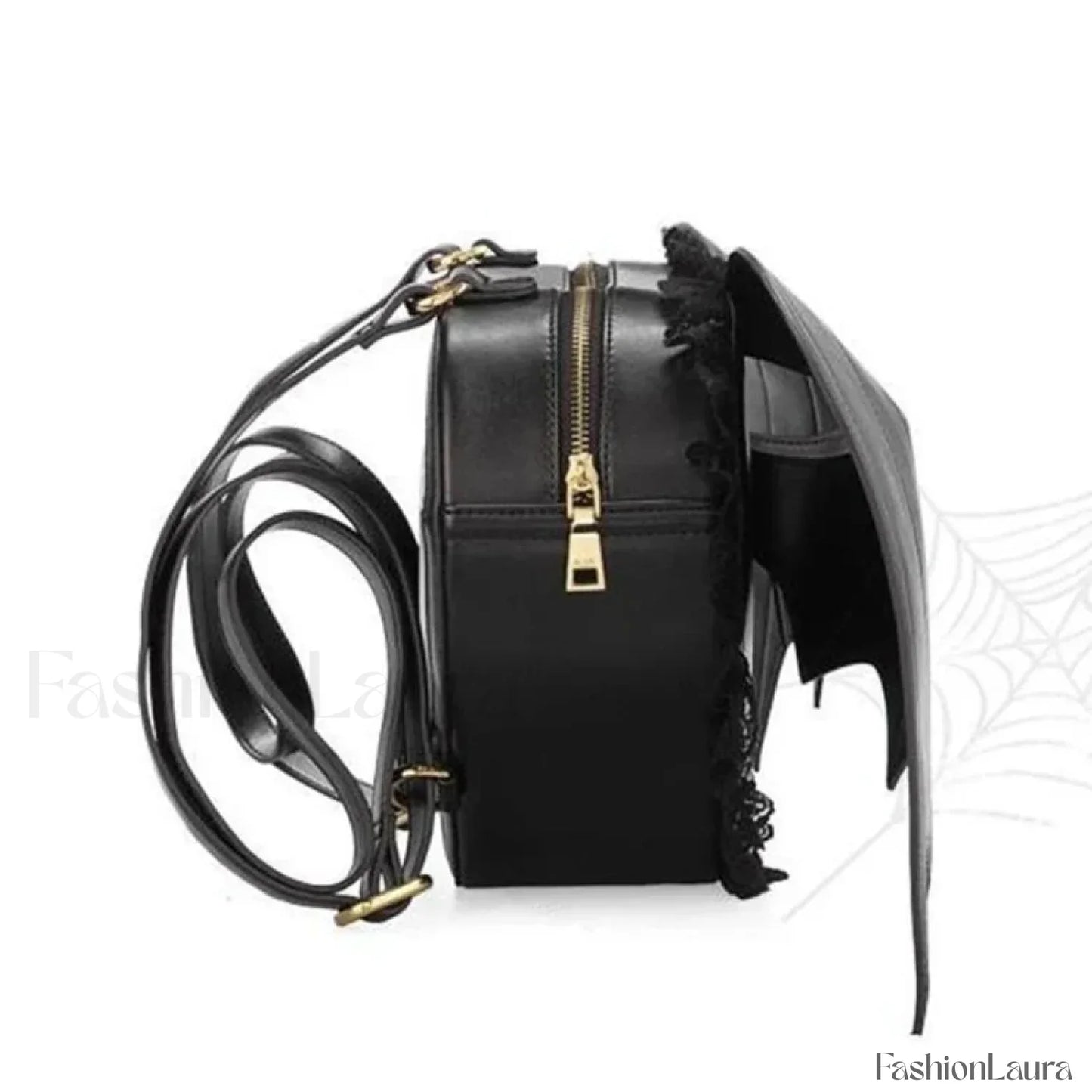 Trendy Daypack Bat PU Shopping Dating Lace Wing Gothic Backpack Bag Black