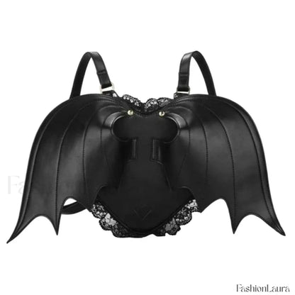 Trendy Daypack Bat PU Shopping Dating Lace Wing Gothic Backpack Bag Black