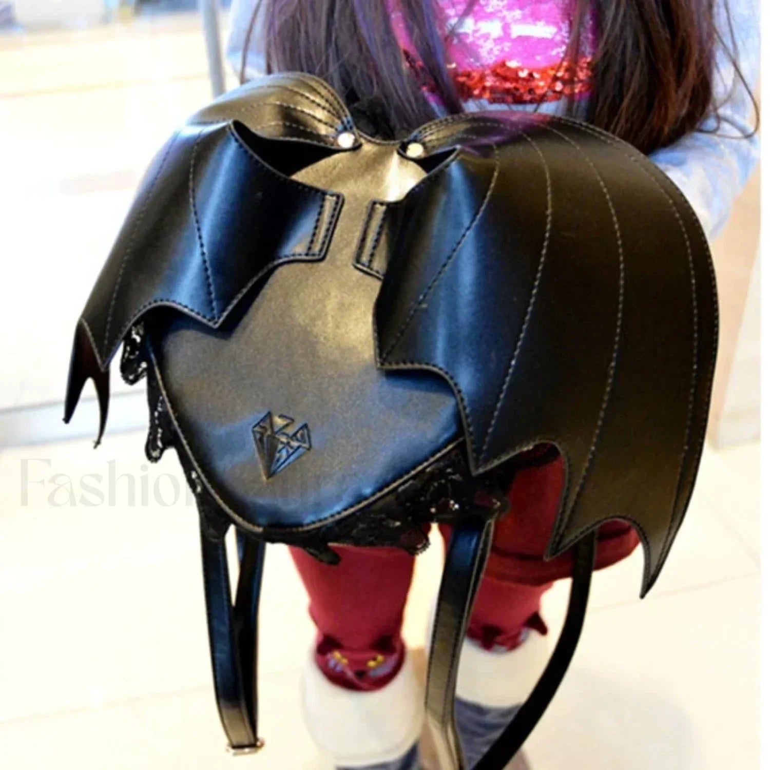 Trendy Daypack Bat PU Shopping Dating Lace Wing Gothic Backpack Bag Black