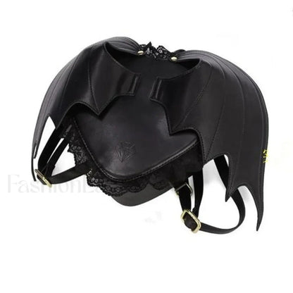 Trendy Daypack Bat PU Shopping Dating Lace Wing Gothic Backpack Bag Black