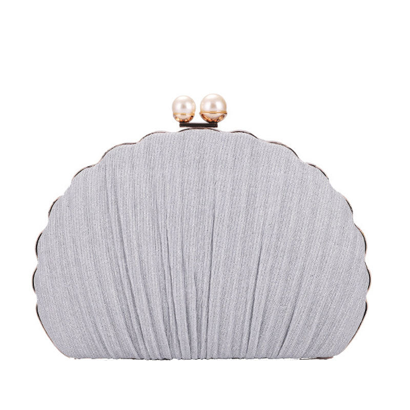Scalloped Shell Pattern Ruched Silver Pear Clutch Bag One Size /