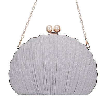 Scalloped Shell Pattern Ruched Silver Pear Clutch Bag