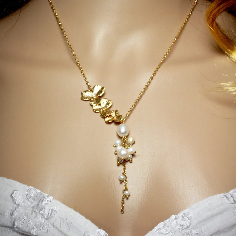 Trillium Cascading Pearl Necklace In Gold And Silver