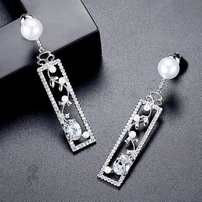 Trina Pearl And Cz Bridal Earrings