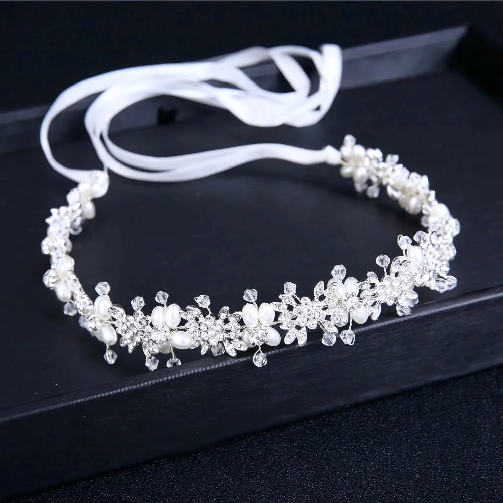 Trixie Pearl Crystal Bridal Headband Silver Rose Gold