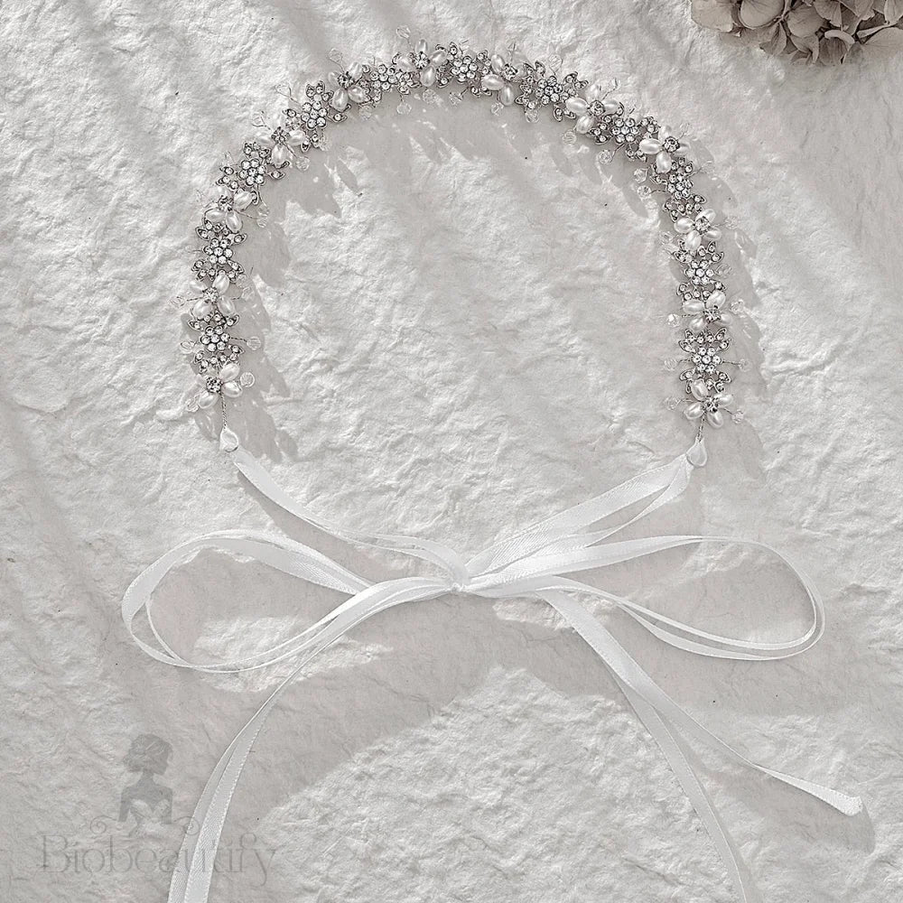 Trixie Pearl Crystal Bridal Headband Silver Rose Gold