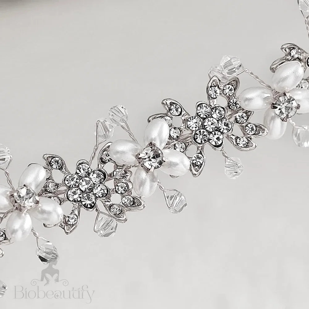 Trixie Pearl Crystal Bridal Headband Silver Rose Gold