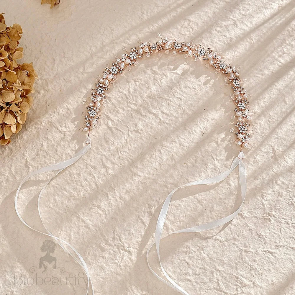 Trixie Pearl Crystal Bridal Headband Silver Rose Gold