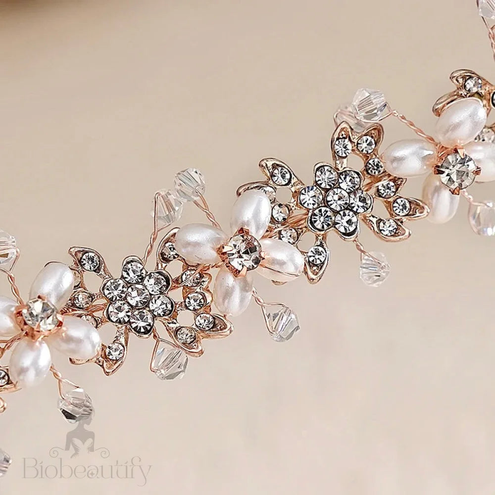 Trixie Pearl Crystal Bridal Headband Silver Rose Gold