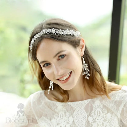 Trixie Pearl Crystal Bridal Headband Silver Rose Gold