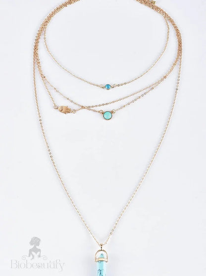 Turquoise Pendant Layered Necklace In Boho-Chic Gold