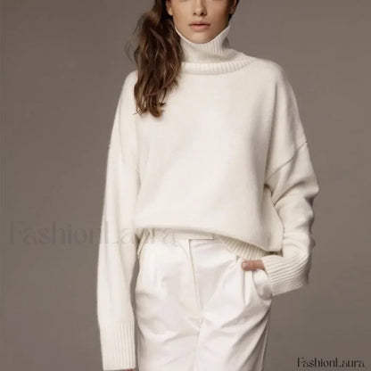Turtleneck Long Sleeve Knit Pullover Autumn Winter Women’s Clothing Trend Loose Lazy Sweater BLACK / One Size Sweaters L