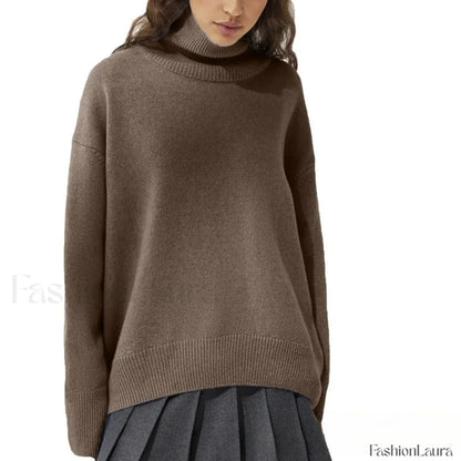 Turtleneck Long Sleeve Knit Pullover Autumn Winter Women’s Clothing Trend Loose Lazy Sweater BLACK / One Size Sweaters L