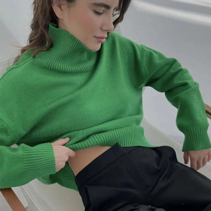 Turtleneck Long Sleeve Knit Pullover Autumn Winter Women’s Clothing Trend Loose Lazy Sweater BLACK / One Size Sweaters L