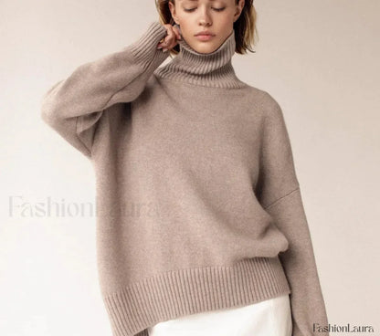 Turtleneck Long Sleeve Knit Pullover Autumn Winter Women’s Clothing Trend Loose Lazy Sweater BLACK / One Size Sweaters L