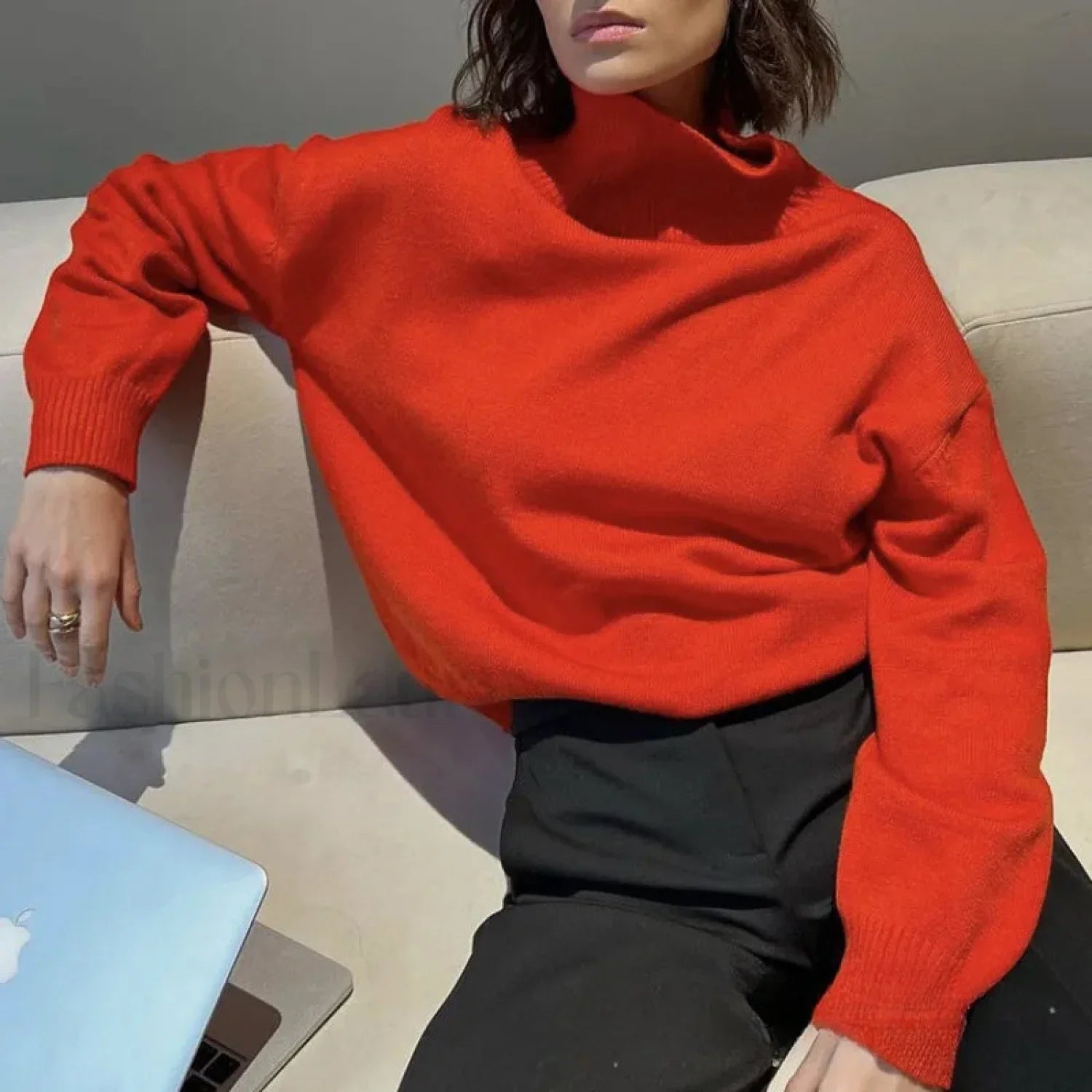 Turtleneck Long Sleeve Knit Pullover Autumn Winter Women’s Clothing Trend Loose Lazy Sweater BLACK / One Size Sweaters L