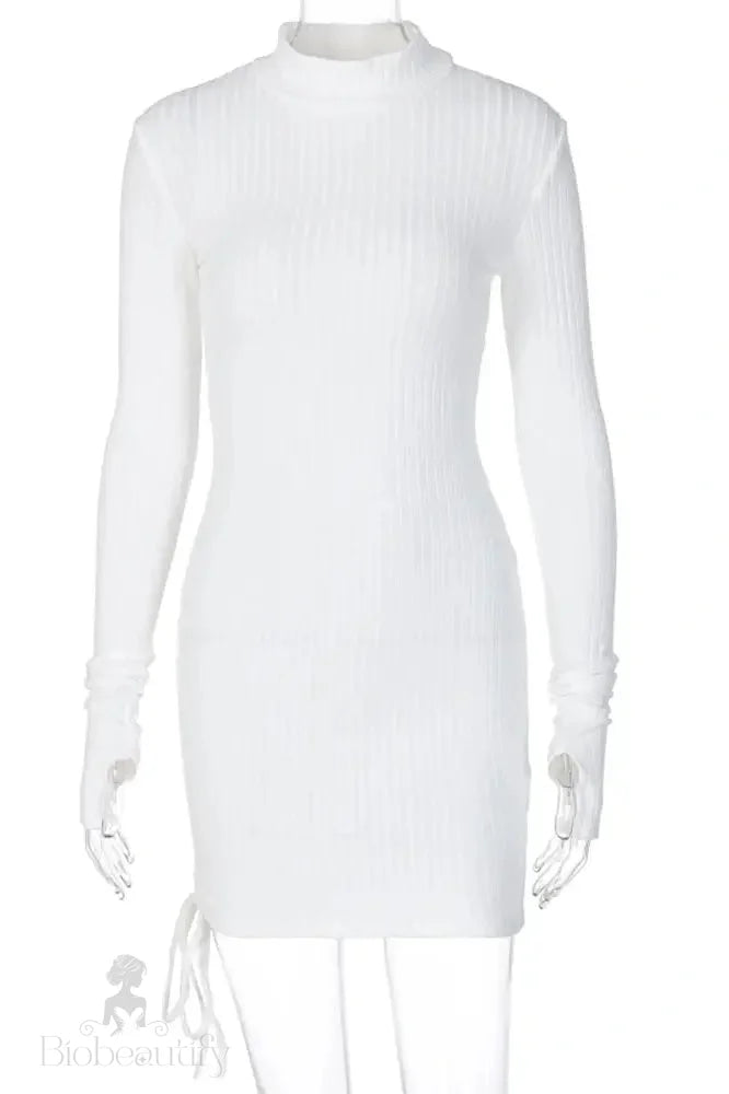 Turtleneck Mini Dress With Drawstring