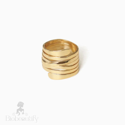 Twisted Gold Tone Layered Band Ring S /