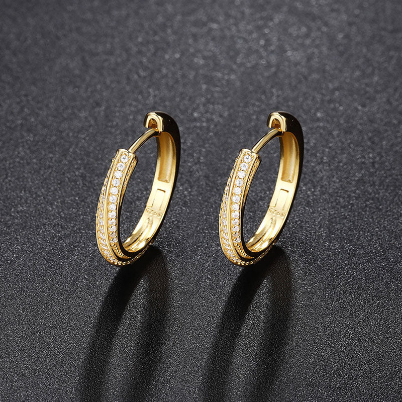 Pave Moissanite Round Cut Sterling Silver Hinge Hoop Earrings Gold / One Size