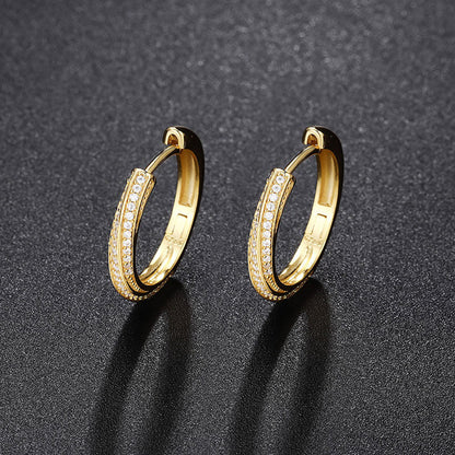 Pave Moissanite Round Cut Sterling Silver Hinge Hoop Earrings Gold / One Size
