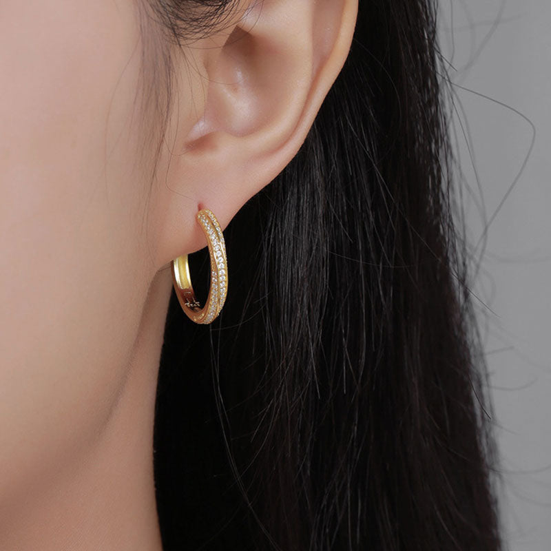 Pave Moissanite Round Cut Sterling Silver Hinge Hoop Earrings