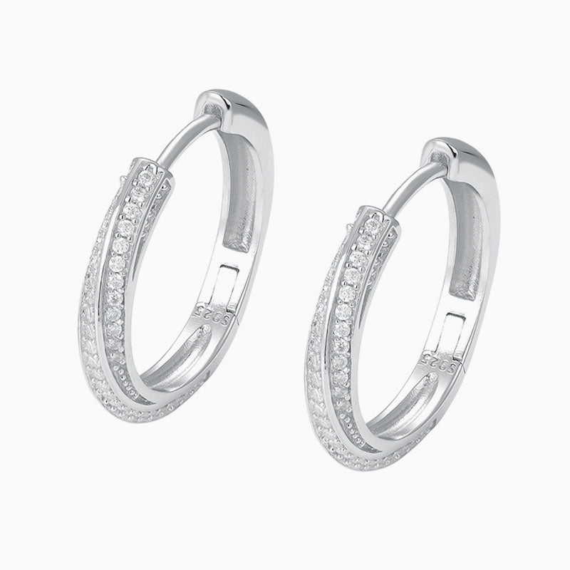 Pave Moissanite Round Cut Sterling Silver Hinge Hoop Earrings / One Size