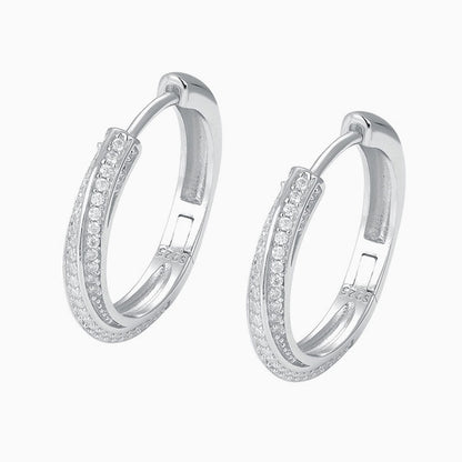 Pave Moissanite Round Cut Sterling Silver Hinge Hoop Earrings / One Size