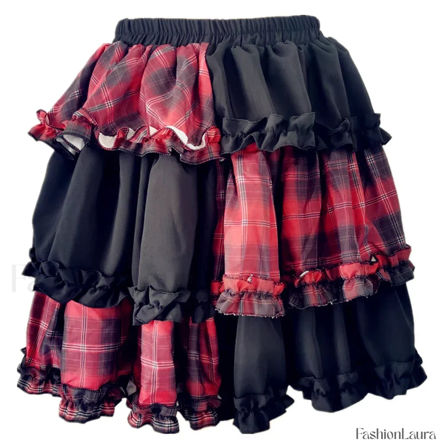 Two Dimensional Dark Petticoat Cosplay Skirt: Red Plaid Stitching High Waist A line Design for Spice Girls RED / One
