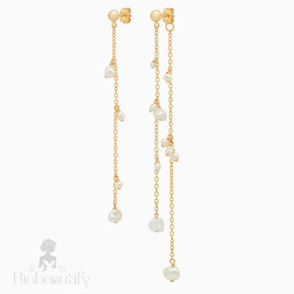 Two Tone 18K Gold Plated Baroque Pearl Drop Earrings