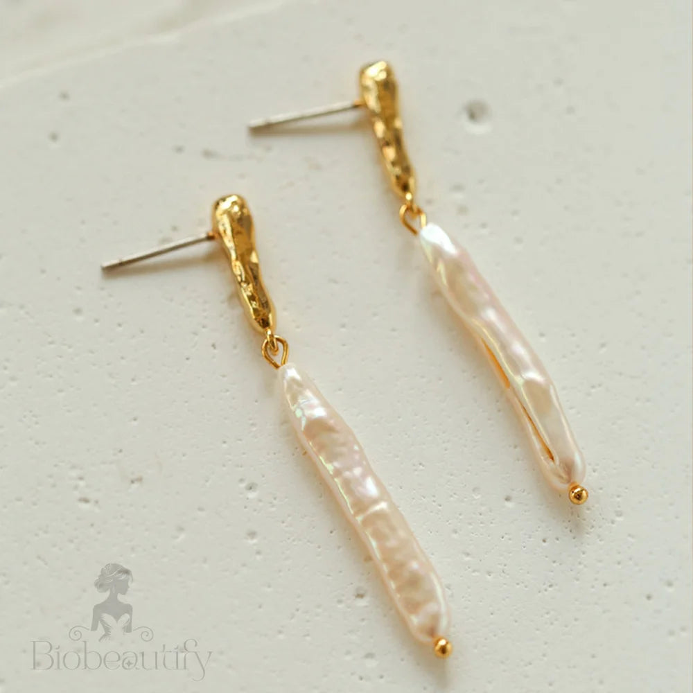 Two Tone 18K Gold Plated Baroque Pearl Drop Earrings