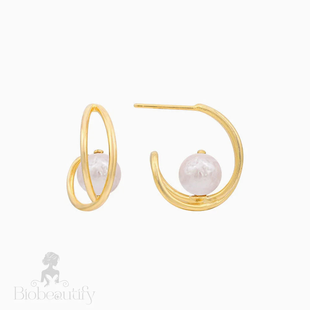 Two Tone 18K Gold Plated Baroque Pearl Hoop Earrings