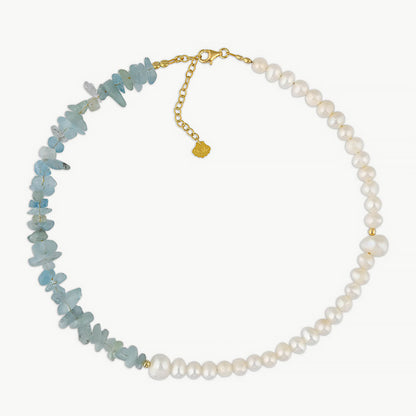Two Tone Gold Plated Natural Stone Pearl Beaded Choker Necklace Light Blue / One Size